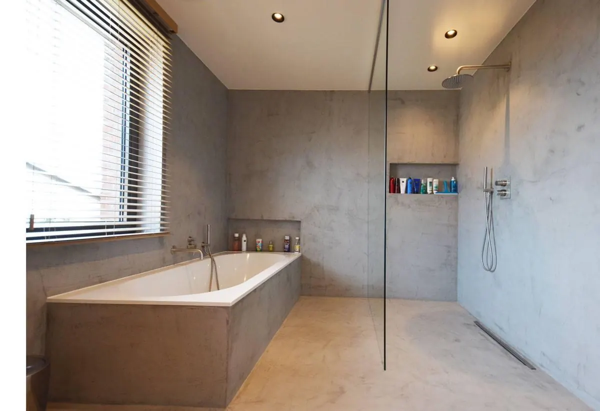 Microcement en beton ciré voor badkamer, vloer en wand